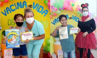 Crianças recebem livros durante “Dia D” para vacinação contra Covid em Indiavaí