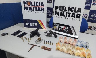 Dois homens são presos por porte ilegal de arma de fogo e tráfico de drogas em Cáceres