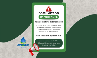 Diretores de saneamento têm até sexta-feira (15) para enviar dados sobre manejo de resíduos e limpeza urbana, informa AGERR Pantanal