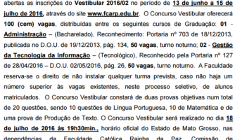 Estarão abertas a partir de segunda-feira as inscrições do Vestibular 2016/02 FCARP